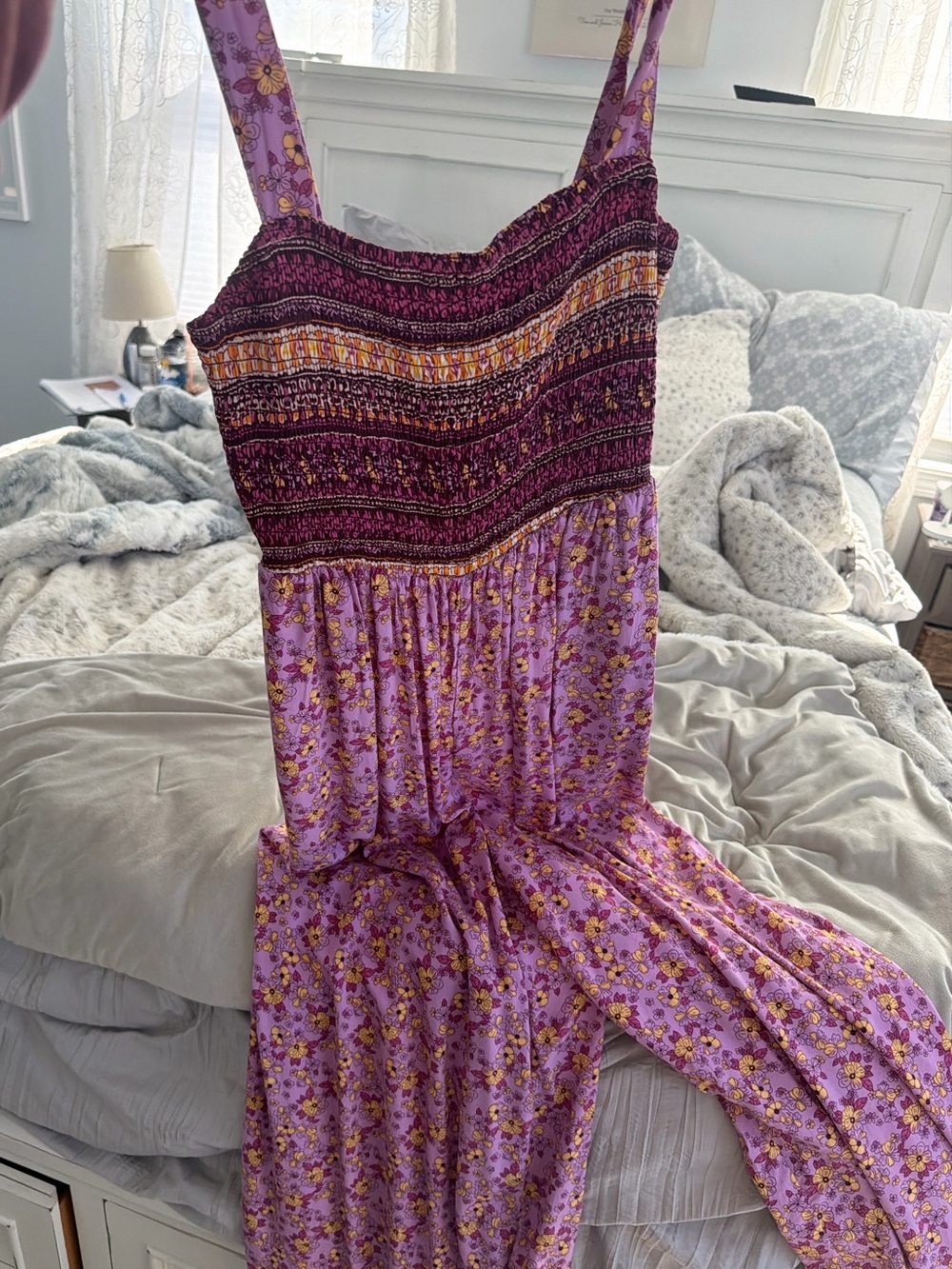 Smocked Floral Wide-Leg Jumpsuit in multi with pockets !!!